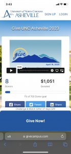 give unc asheville logo mobile webpage screenshot