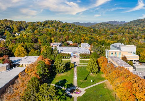 Drone photo overlooking UNC Asheville's campus
