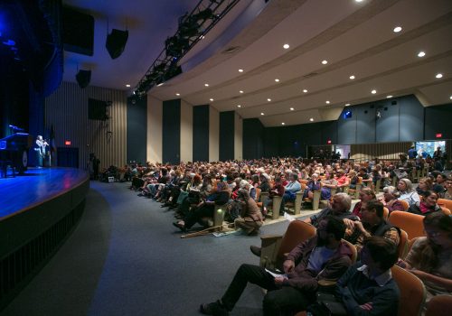 A public speaker event in the Lipinsky Hall auditorium